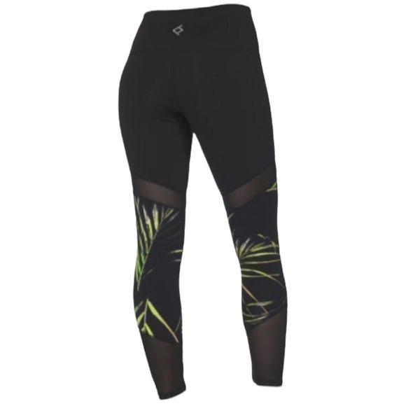 BSP Better Sports Performance Black Palm Leaf Mesh Compression Leggings 7/8 New - Picture 4 of 11